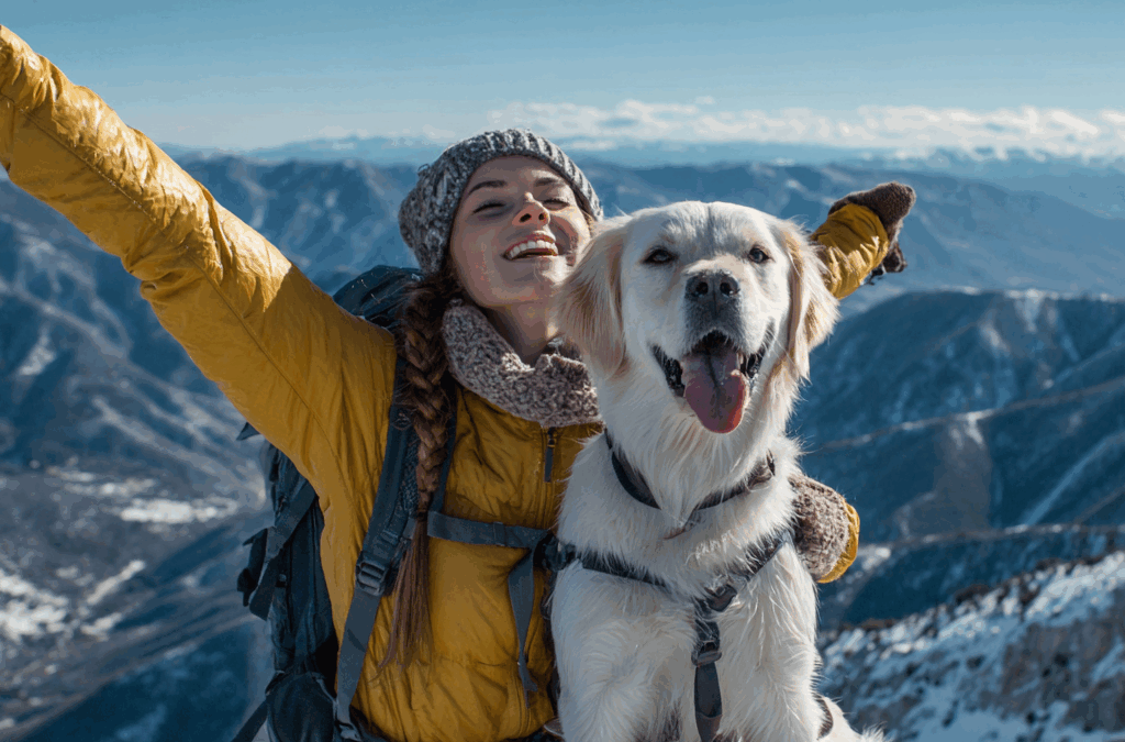 Woman and Dog on Mountain TOp