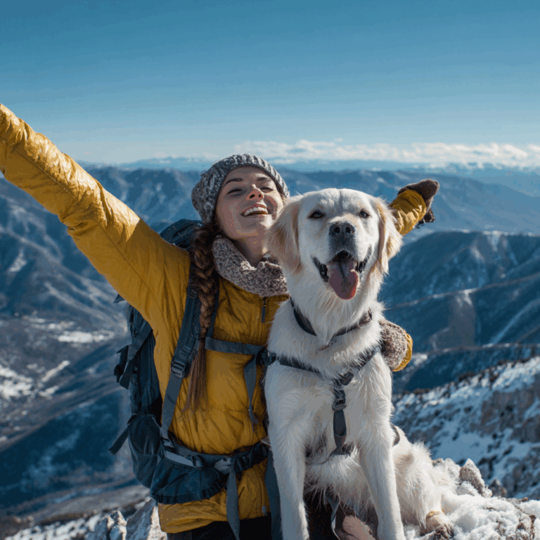 Woman and Dog on Mountain TOp